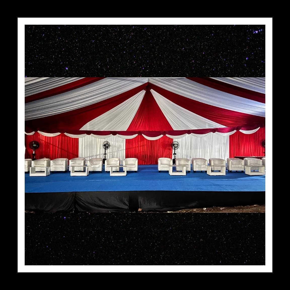 Sewa Tenda Hanggar Dekor Serut Putih Merah Jakarta