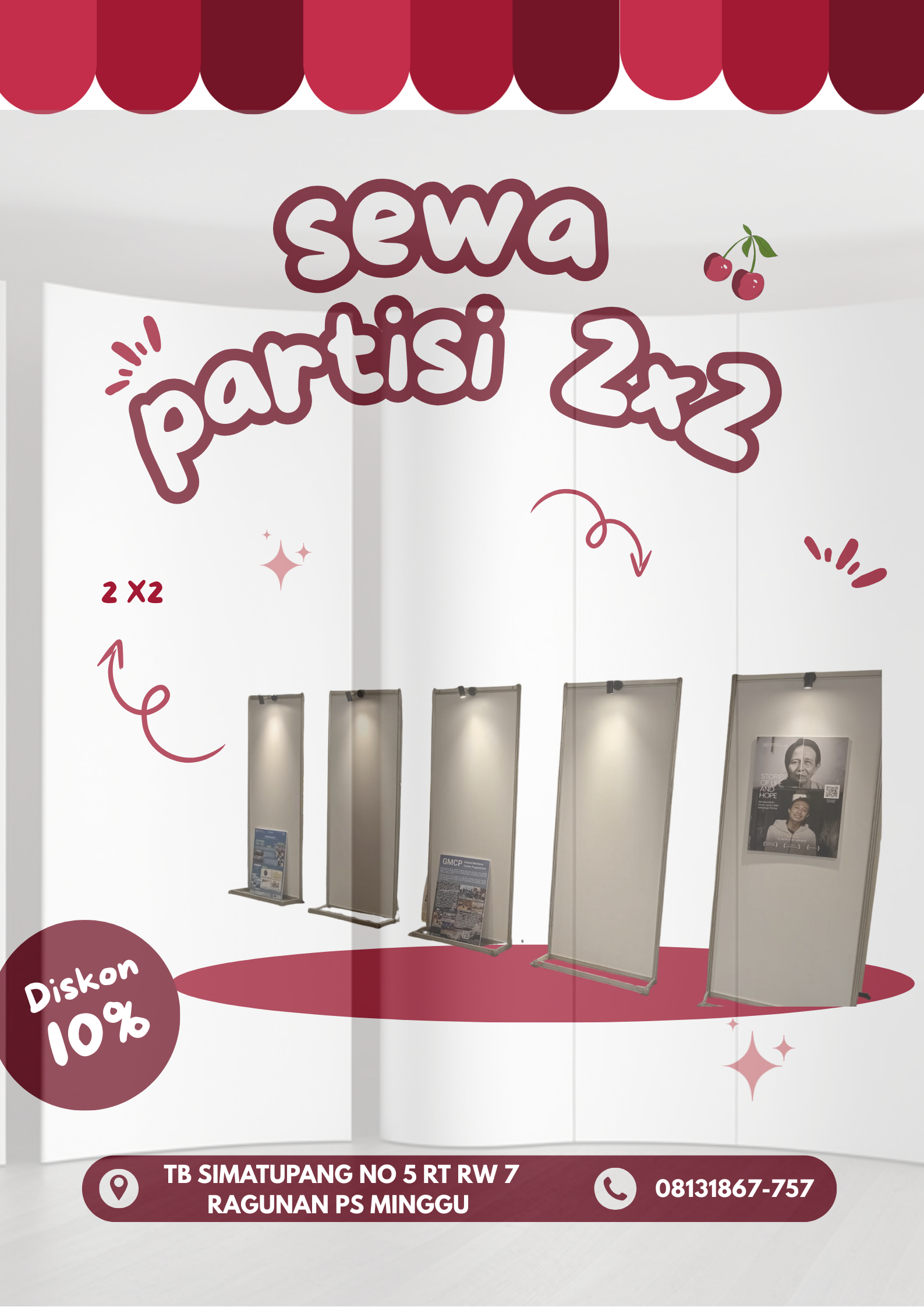 merah muda dan putih ilustratif toko roti poster