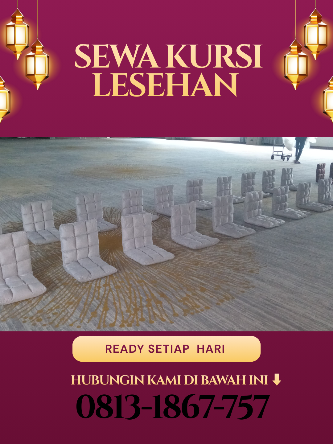SEWA KURSI LIPAT LESEHAN JAKARTA SELATAN ungu dan emas ilustratif bazar ramadhan instagram post