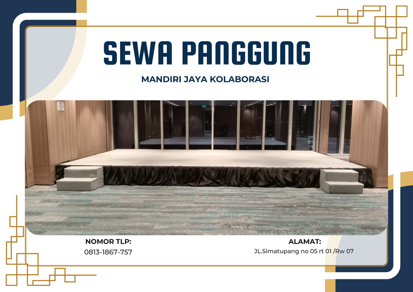 biru kuning emas minimalis sertifikat penghargaan a4 landscape